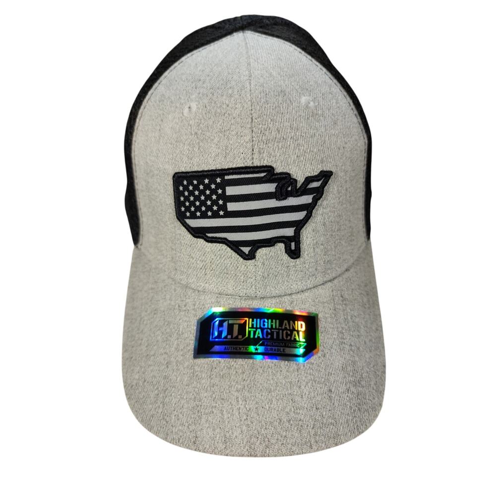 New America US Flag Trucker Hat Highland Tactical Mesh Back One Size Grey Black